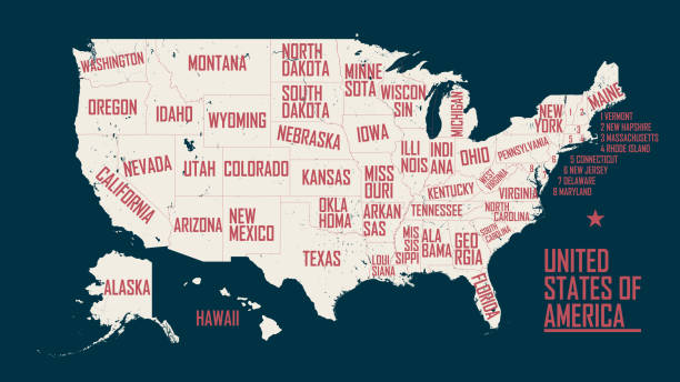 ilustrações de stock, clip art, desenhos animados e ícones de map of the united states of america, with borders and state names, detailed vector illustration - utah map state usa