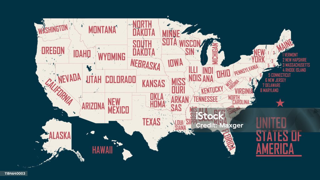 Map of the United States of America, with borders and state names, Detailed vector illustration Map stock vector