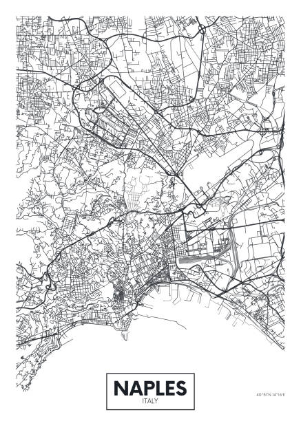 карта города неаполь, дизайн плаката вектор путешествия - napoli stock illustrations