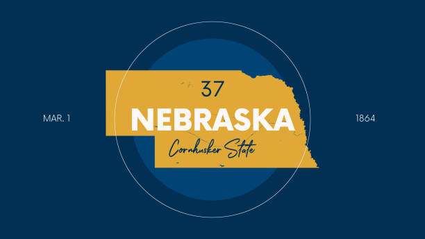 illustrazioni stock, clip art, cartoni animati e icone di tendenza di 37 dei 50 stati degli stati uniti con un nome, un soprannome e una data ammessi all'unione, detailed vector nebraska map per la stampa di poster, cartoline e t-shirt - nebraska lincoln nebraska map physical geography