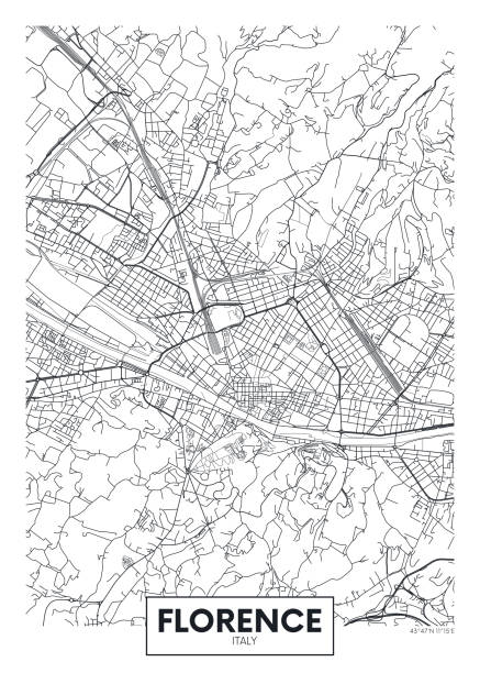 карта города флоренция, дизайн плаката вектор путешествия - florence italy illustrations stock illustrations