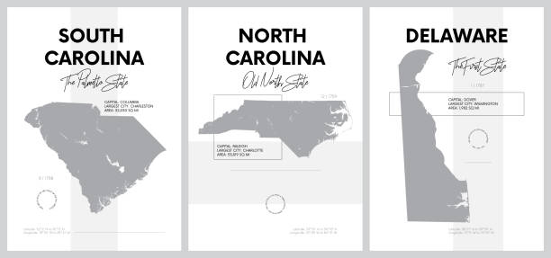 アメリカ州の地図の非常に詳細なシルエットを持つベクターポスター, ディビジョン南大西洋 - サウスカロライナ州, ノースカロライナ州, デラウェア州 - 17のセット9 - columbia north carolina点のイラスト素材／クリップアート素材／マンガ素材／アイコン素材