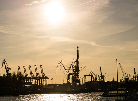 The Port of Hamburg in a special light just before sunset