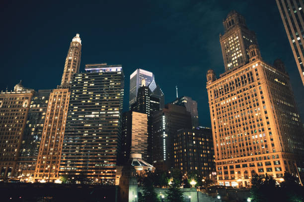istock Chicago downtown buildings at night s 1184643646
