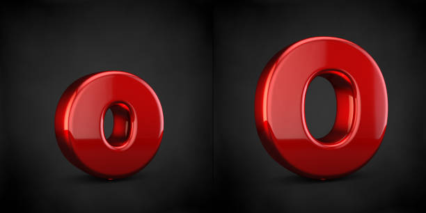 Red letter O isolated on black background. 3d red glossy alphabet font.