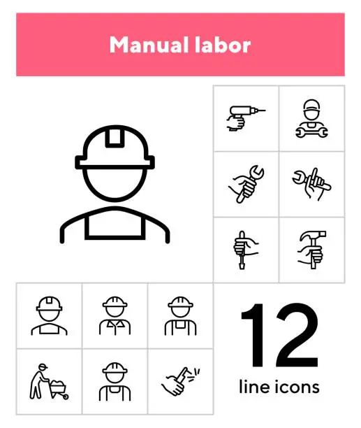 Vector illustration of Manual labor line icon set