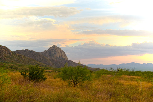 An evening view of elephant head butte on the tail end of the santa rita mountains in the madera canyon at green valley, arizona, just 25 miles south of tucson