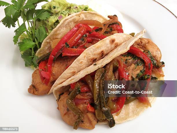 Chicken Fajitas With Guacamole Stock Photo - Download Image Now - Chicken Breast, Cilantro, Color Image