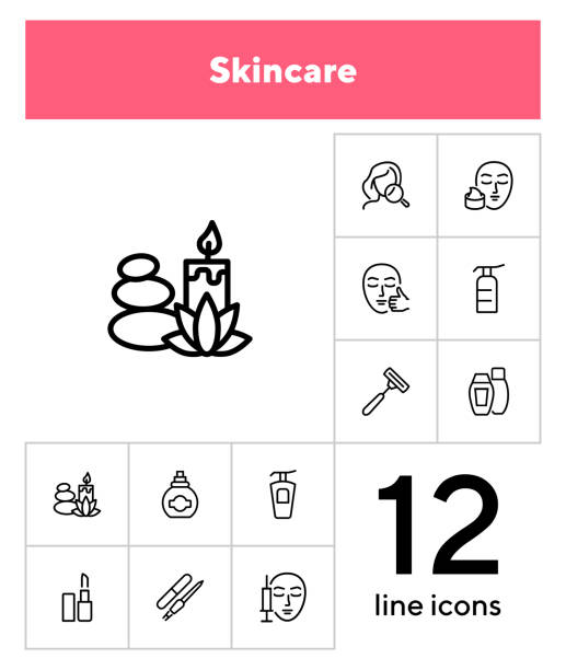 Skin care line icon set Skin care line icon set. Injection, lipstick, manicure. Beautician concept. Can be used for topics like beauty salon, makeup, cosmetology botox bottle stock illustrations