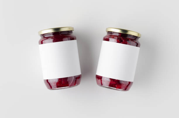 istock Pickled beets jar mockup. Top view, blank label. 1184659326