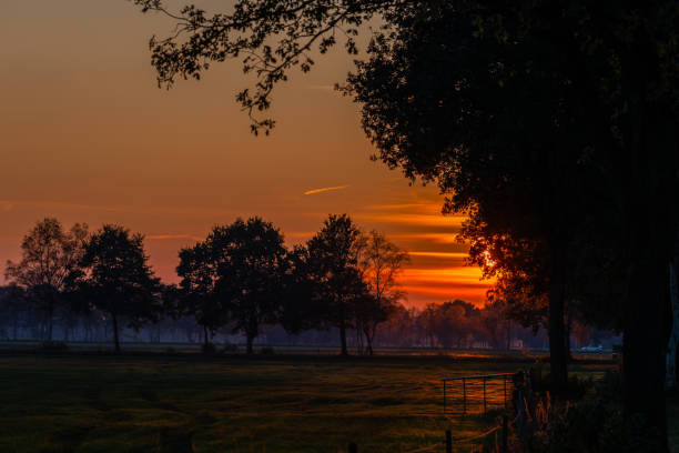 A  special sunset with intense colors in the autumn evening