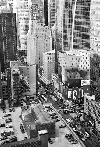 Beautiful aerial shot of an urban city in black and white