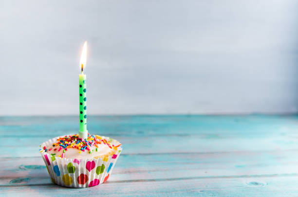 istock Congratulations. muffin, cupcake with a candle. birthday 1184663626