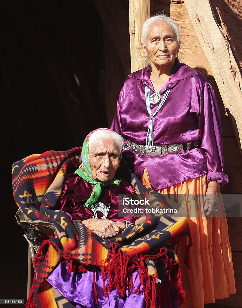 Navajo Women in Traditional Clothing Who Are Mother and Daughter   Senior Adult Stock Photo