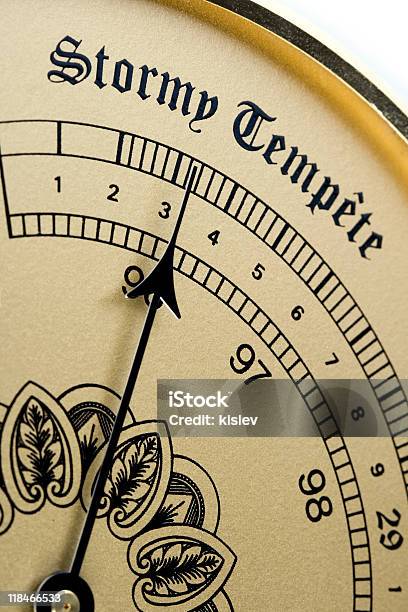 Vintage Barometer Forecasting Stormy Weather Stock Photo - Download Image Now - Antique, Barometer, Brass