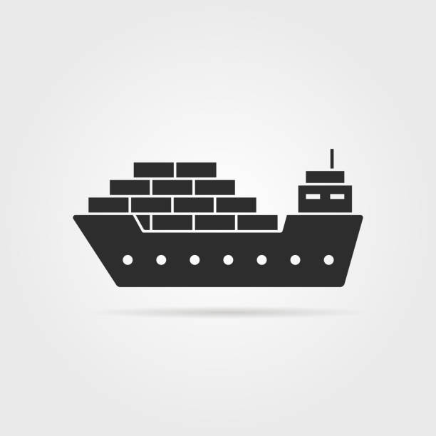 ilustrações, clipart, desenhos animados e ícones de ícone preto do navio de carga com sombra - cruise ship business retail freight transportation