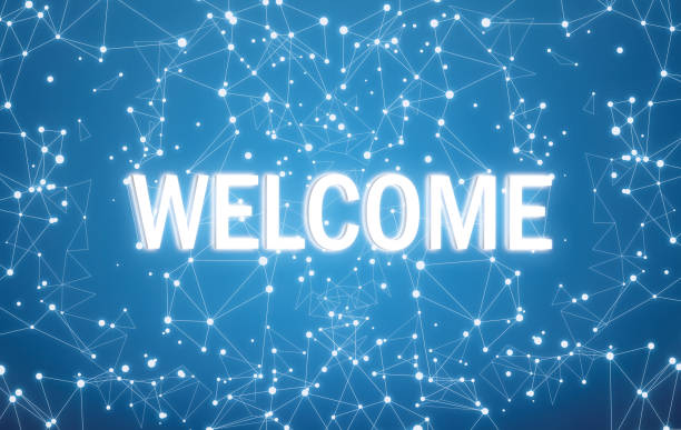 Welcome on digital interface and blue network background Welcome on digital interface and blue network background Vegas Sign stock illustrations