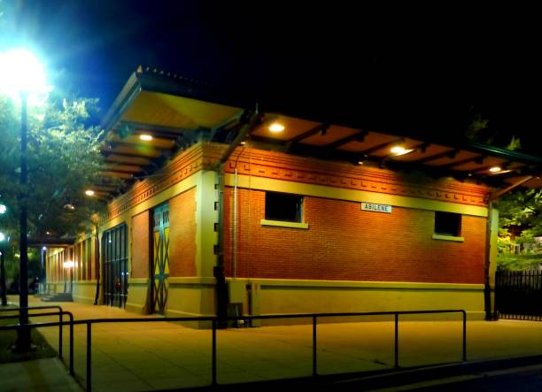 Abilene, Texas Old Texas & Pacific Rwy. Depot at Night abilene texas stock pictures, royalty-free photos & images