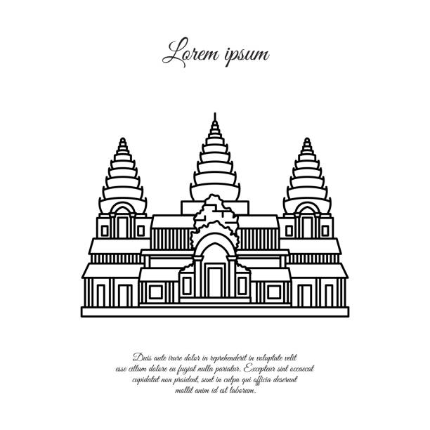 ilustraciones, imágenes clip art, dibujos animados e iconos de stock de icono vectorial angkor wat aislado sobre fondo blanco, signo transparente angkor wat, signo lineal o línea, diseño de elemento sin estilo de contorno. camboya. lugares de interés históricos símbolo. trazo editable. negro - angkor wat buddhism cambodia tourism