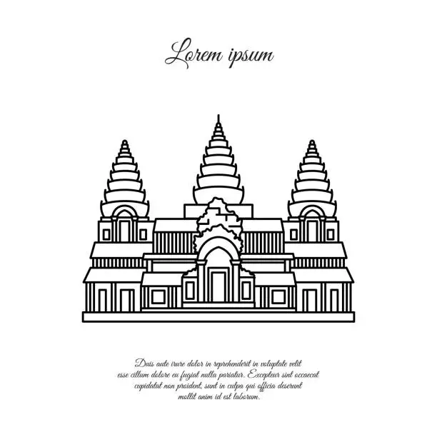 Vector illustration of Angkor Wat vector icon isolated on white background, Angkor Wat transparent sign , line or linear sign, element design in outline style. Cambodia. Historical Landmarks Symbol. Editable Stroke. black