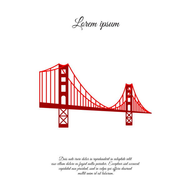 istock US symbol - Golden Gate Bridge. Vector landmark isolated over the white background. San Francisco, United States of America. Side view. Flat style illustration. icon red logo. 1184673384