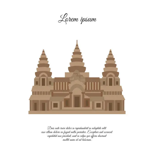 Vector illustration of Angkor Wat vector icon isolated on white background, Angkor Wat sign, element design in outline style. Cambodia. Historical Landmarks Symbol. Editable Stroke. color