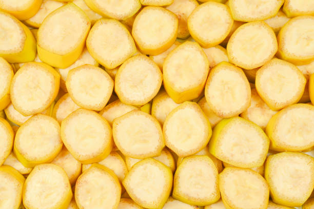 istock Fresh banana slices background. Top view. 1184675675