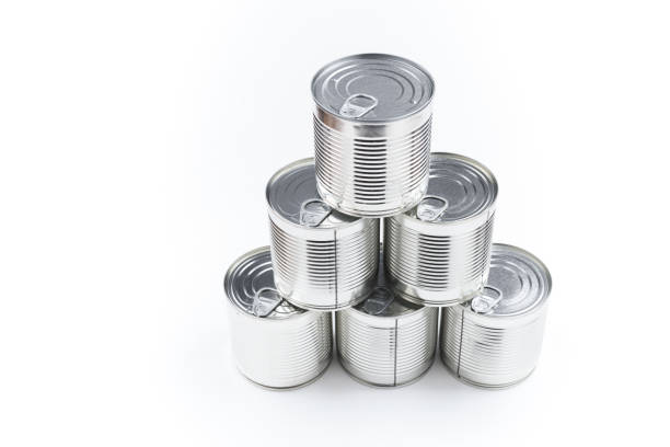 istock Group of silver canned food on white background. 1184675686