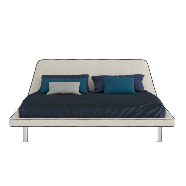 istock Bed with a blue blanket and pillows on an isolated background. 3d rendering 1184677232