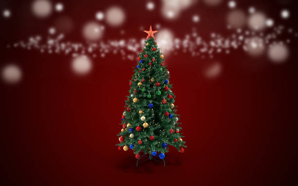 istock Christmas Card with Christmas Tree On Red Background 1184677648