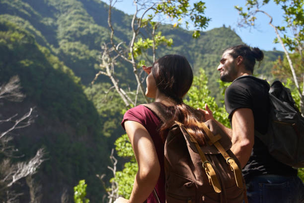 istock Young couple looking across a valley 1184682360