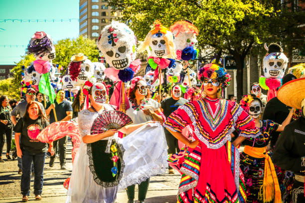 Day of the dead festival & Parade in Mexic-Arte Museum Austin, Texas, USA-26 Oct 2019: 36th Annual Viva la Vida 2019 Parade. Mexic-Arte Museum’s Viva La Vida Fest is Austin’s largest and longest-running Día de los Muertos (Day of the Dead) festival. day of the dead parade stock pictures, royalty-free photos & images