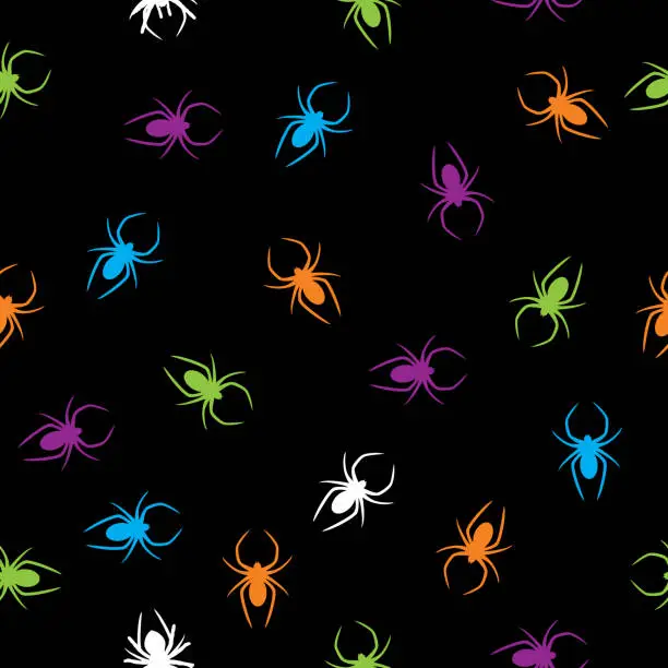 Vector illustration of Spooky Colorful Spiders Seamless Pattern