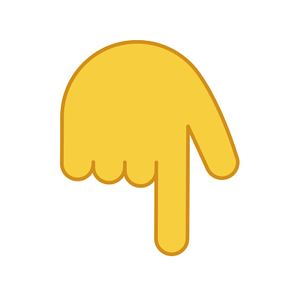 Backhand index pointing down color icon. Turn back finger pointer. Hand gesture emoji. Isolated vector illustration