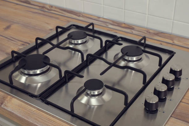 istock modern stainless steel silver gas stove with black elements 1184691949