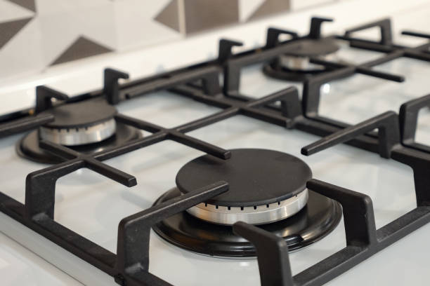 istock modern stainless steel silver gas stove with black elements 1184691980