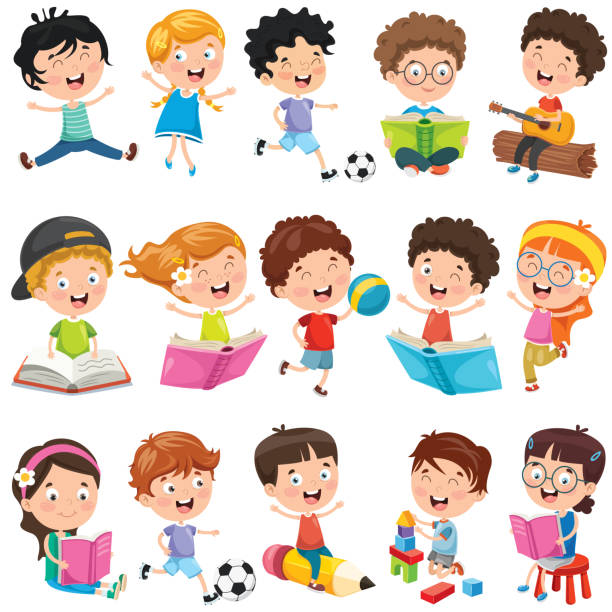коллекция маленьких детей мультфильма - little girls group of people happiness cheerful stock illustrations