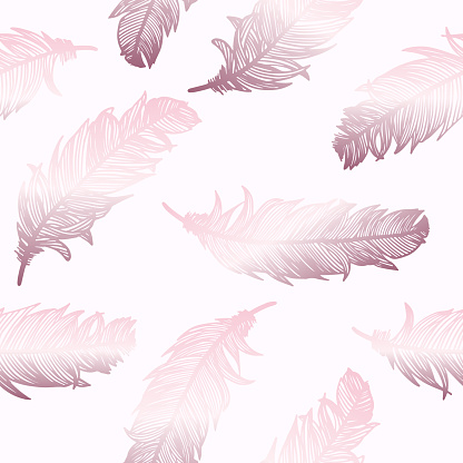 Rose Gold Feathers Background. Design Element for Greeting Cards and Wedding, Birthday and other Holiday and Summer Invitation Cards Background.