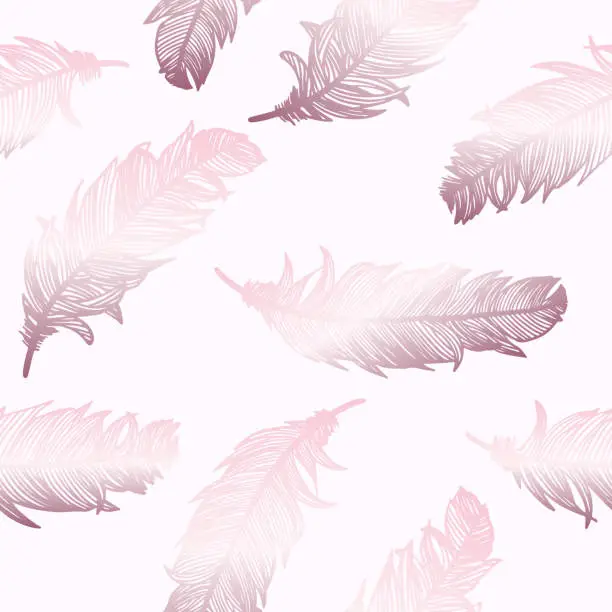 Vector illustration of Rose Gold Feathers Background. Design Element for Greeting Cards and Wedding, Birthday and other Holiday and Summer Invitation Cards Background.