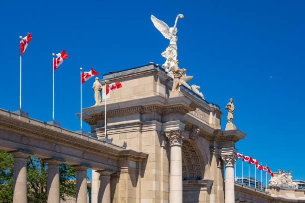Princes Gate at Exhibition Place in Toronto Canada Photo of the landmark Princes Gate in front of Exhibition Place in Toronto Canada exhibition place toronto stock pictures, royalty-free photos & images
