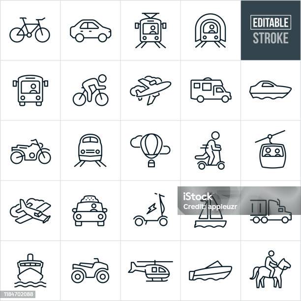 Transport Thin Line Icons Bearbeitbarer Strich Stock Vektor Art und mehr Bilder von Icon - Icon, Verkehrswesen, Transportmittel