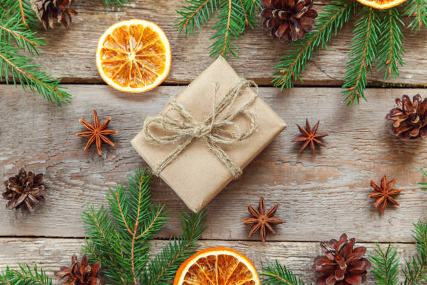 istock Christmas New Year Composition on old shabby rustic wooden background 1184702177