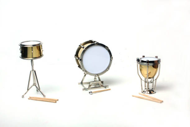 kettle-drum, orchestra snare drum and bass-drum isolated on white background - bass drum imagens e fotografias de stock