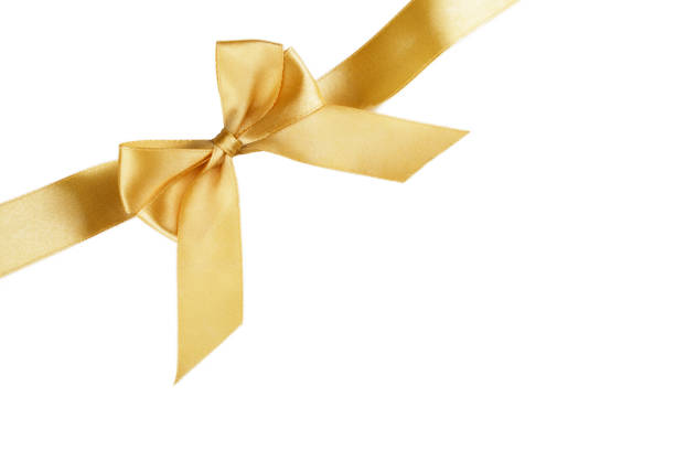istock Christmas gold ribbon with bow isolated on white 1184703153