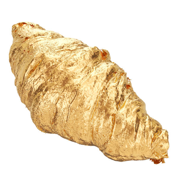 Golden croissant, 3d rendering isolated on white background