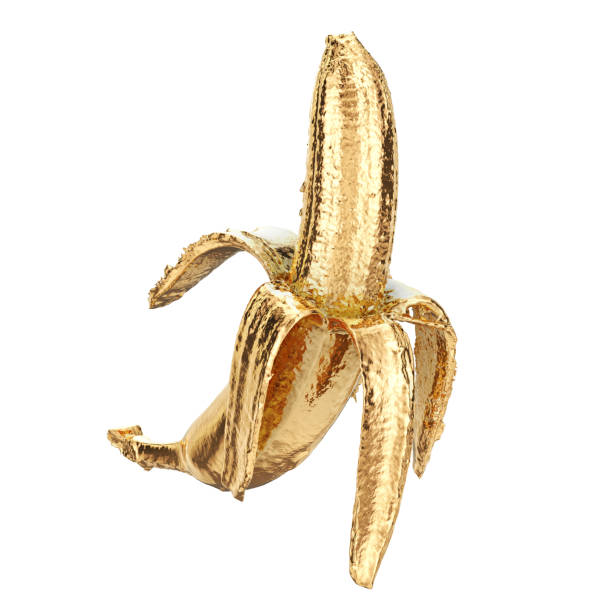 Golden banana, 3d rendering isolated on white background