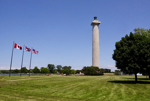 Tall monument for Perry's Victory and International Peace from 1812 located at Put-In-Bay on Lake Erie