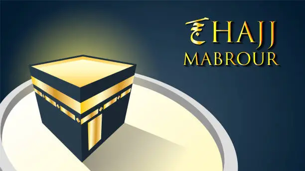Vector illustration of Hajj islamic greeting with arabic calligraphy and kaaba vector illustration