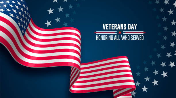 istock Veterans Day. Honoring all who served. USA flag on background. Stars 1184718142