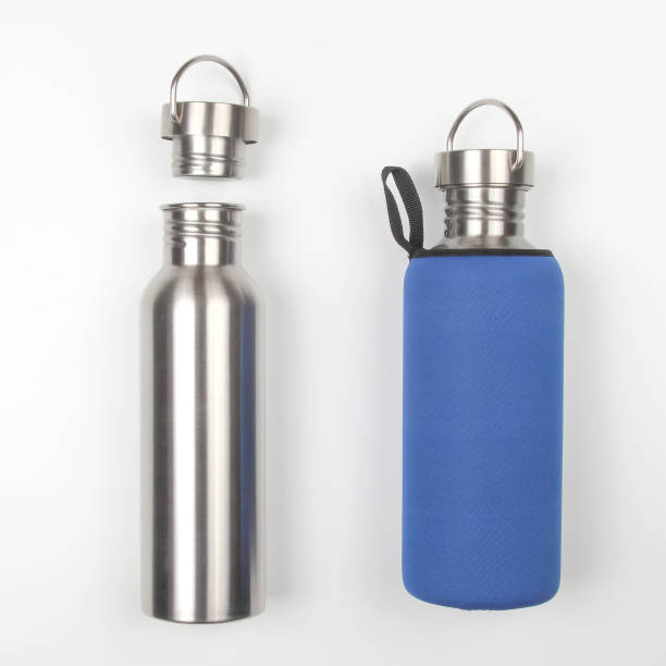 istock metal steel water flasks on white background 1184718376